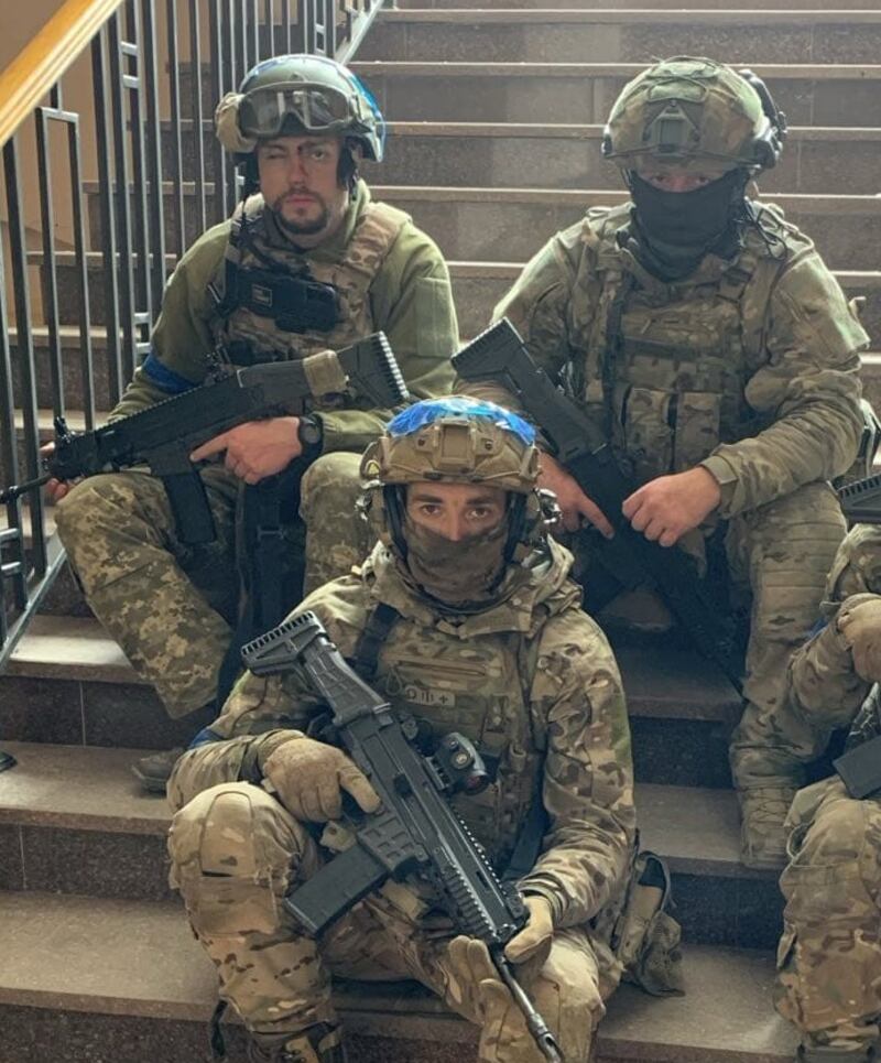 Robert Deegan, top left, lost an eye when an armoured personnel carrier in which he was travelling was hit by an explosion in Ukraine. 